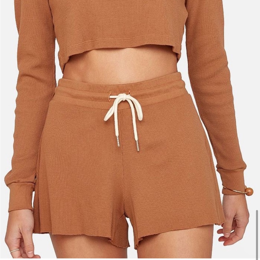 MATE the Label Waffle Knit Drawstring Shorts in Camel